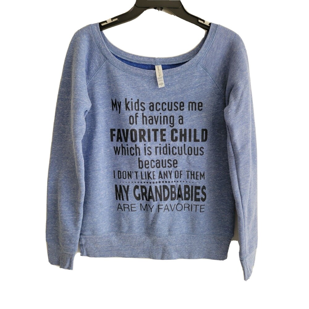 Bella+Canvas Women's Sweatshirt Blue Graphic Long Sleeve Fleece Size Small